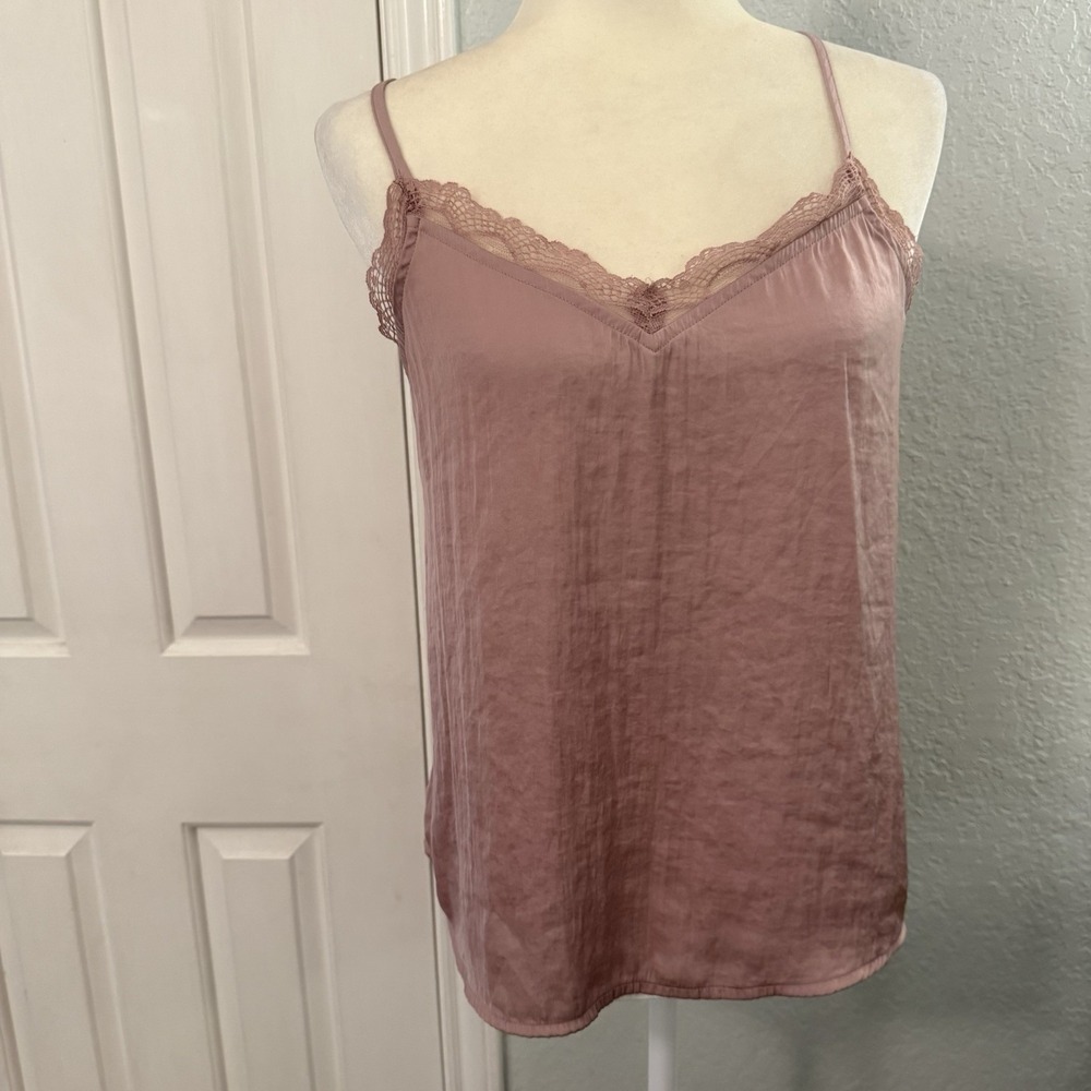 Hollister Dusty Rose Lace Trim Cami Tank Top‎ Womens Size L Coquette Flowy Mauve